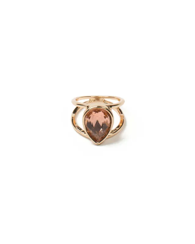 Pink Gold Tone Teardrop Stone Open Band Ring - Small sold by Collete Hayman