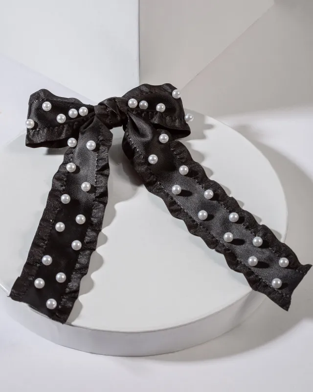 Black Pearl Detail Frill Hair Bow sold by Collete Hayman