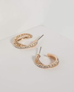 Gold Twisted Diamante Hoop Earrings sold by Collete Hayman