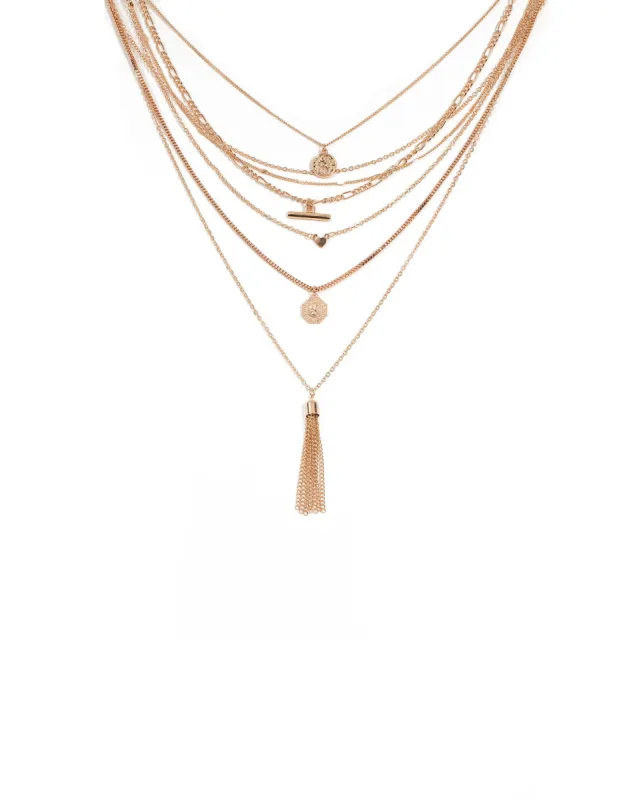 Rose Gold Heart And Bar Layered Necklace Pack sold by Collete Hayman