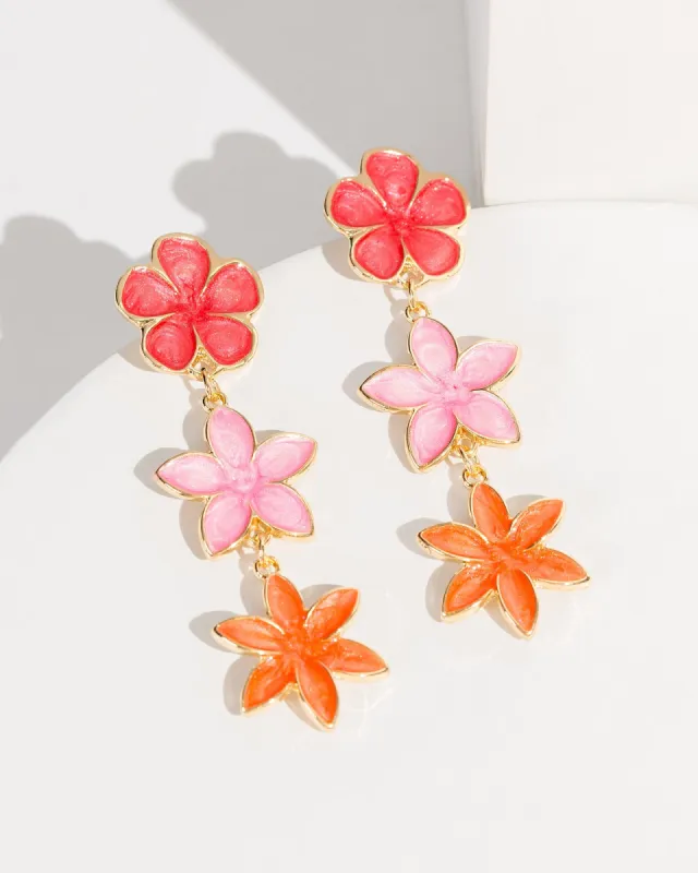 Pink Triple Flower Drop Earrings sold by Collete Hayman