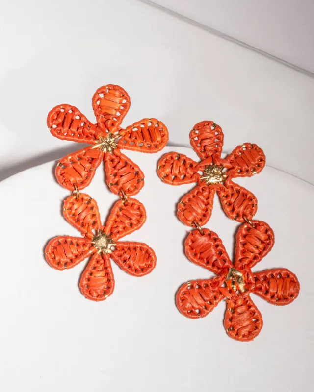 Red Woven Flower Earrings sold by Collete Hayman