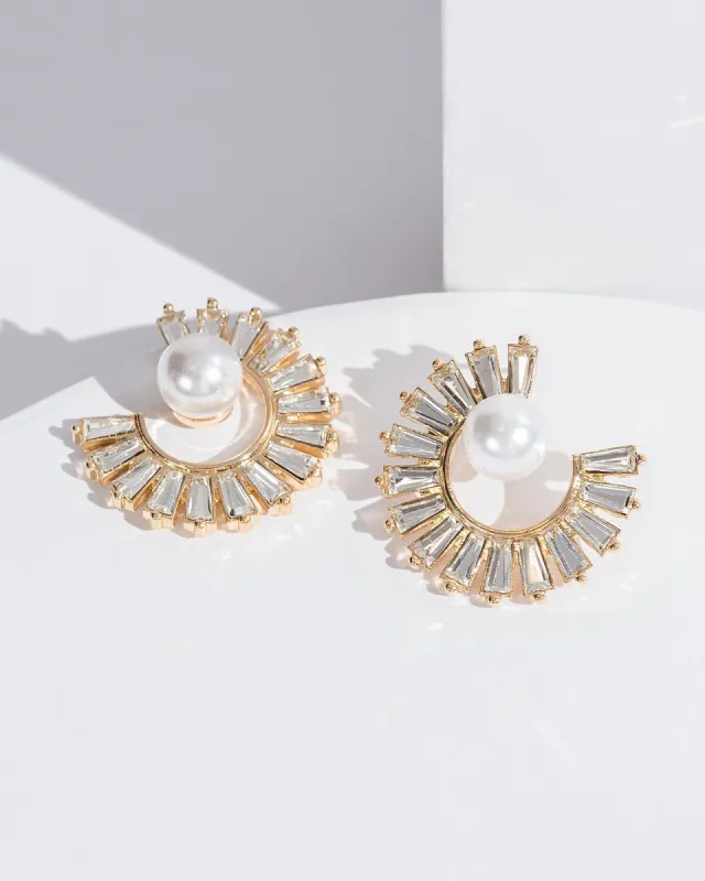 Gold Crystal Pearl Detail Earrings sold by Collete Hayman