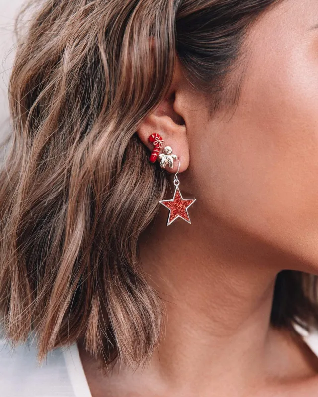 Red Glitter Star Drop Earrings made by Collete Hayman