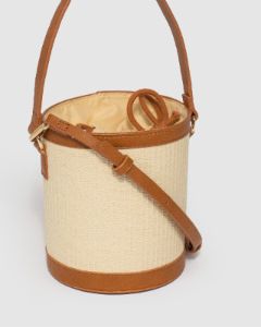 Beige Maya Weave Bucket Bag sold by Collete Hayman