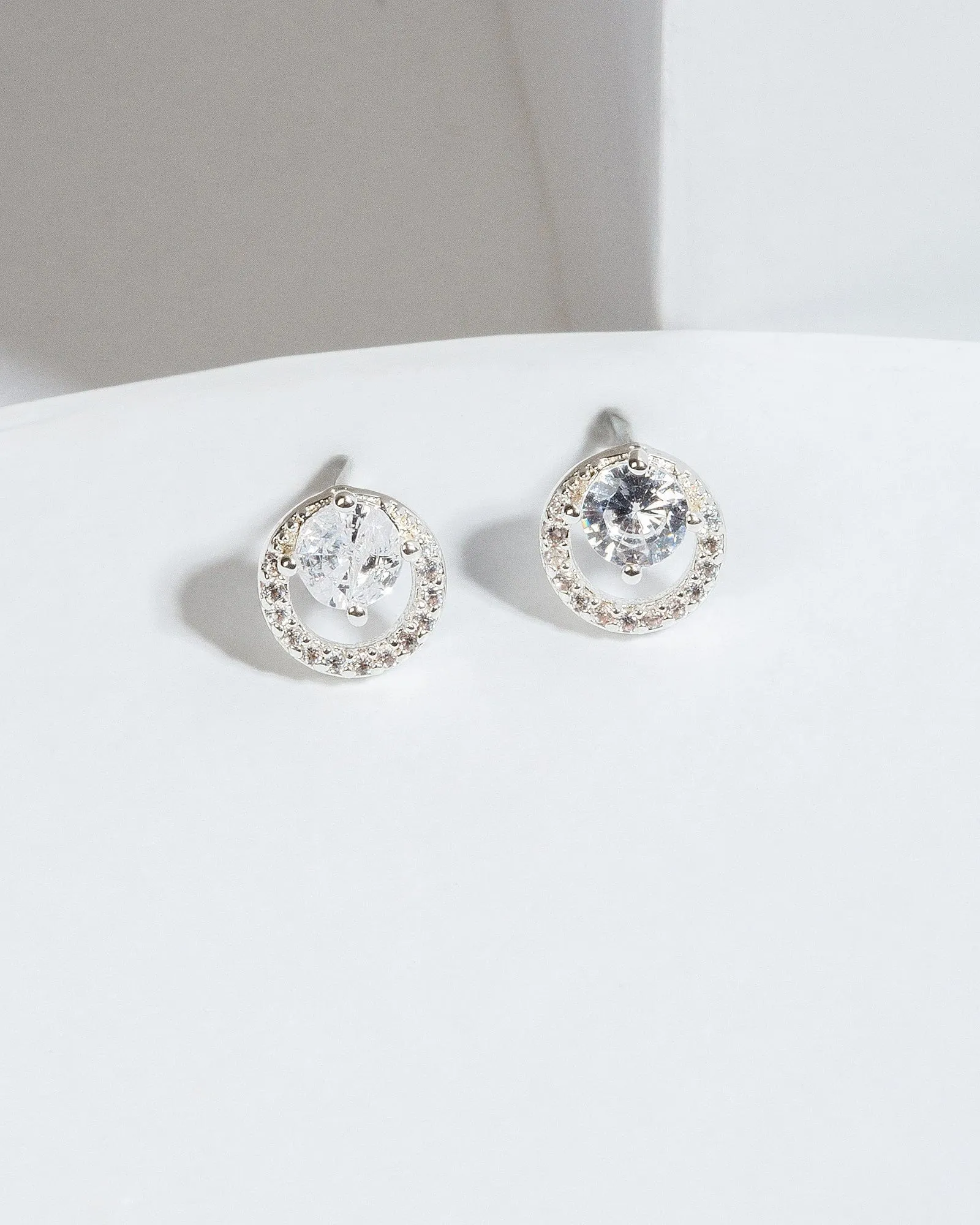 Silver Cubic Zirconia Crystal With Ring Stud Earrings sold by Collete Hayman
