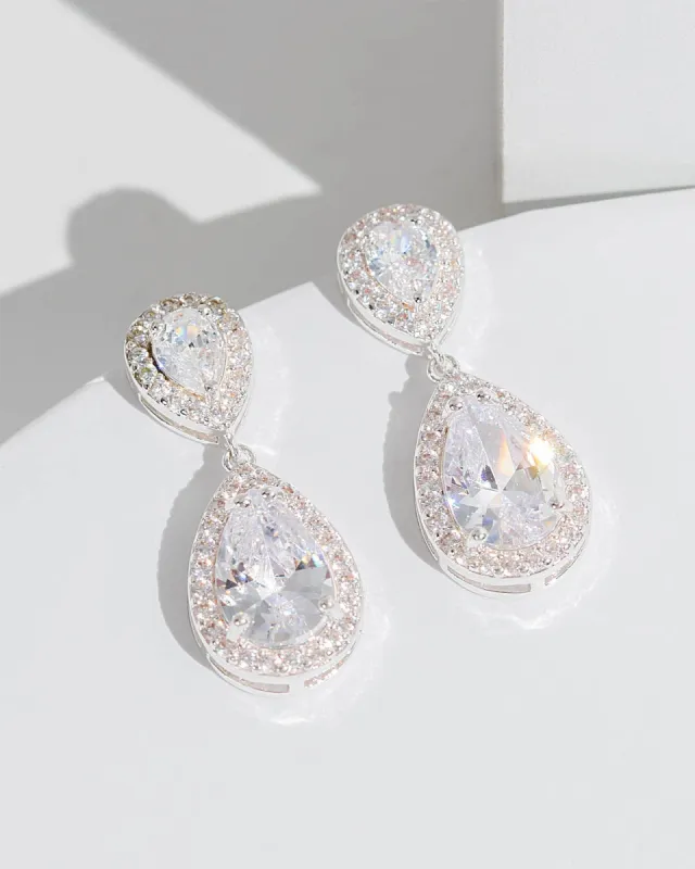 Crystal Cubic Zirconia Double Tear Drop Earrings sold by Collete Hayman