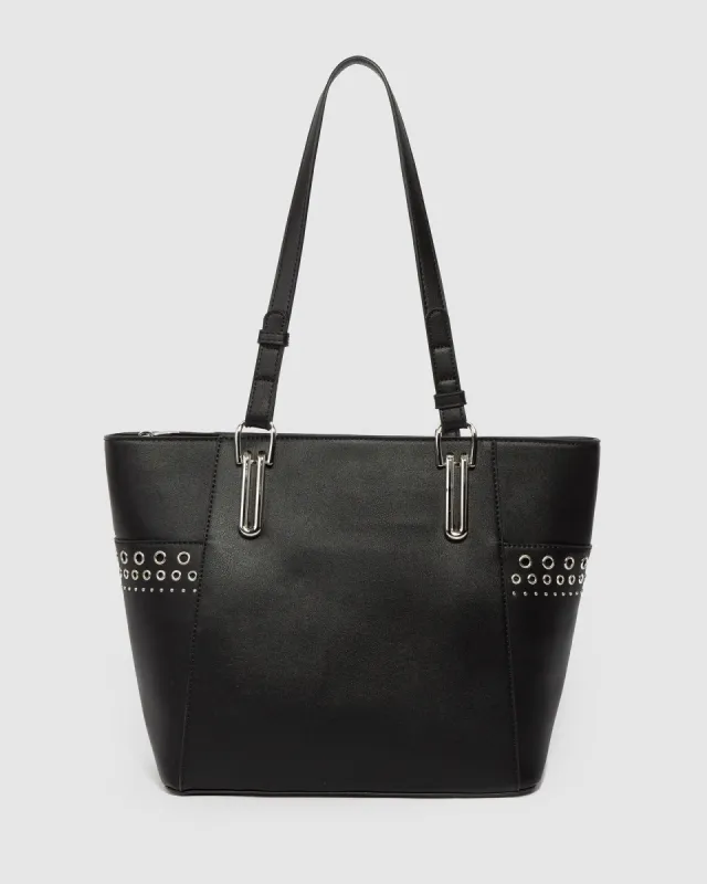 Black Carissa Eyelet Tote Bag sold by Collete Hayman