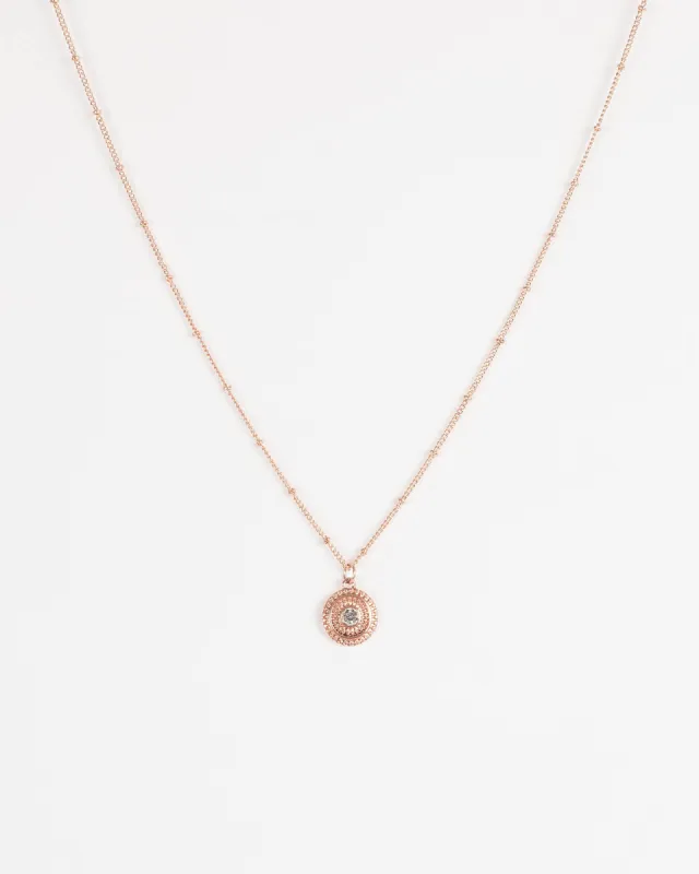 Crystal Rose Gold Tone Diamante Patterned Coin Necklace sold by Collete Hayman