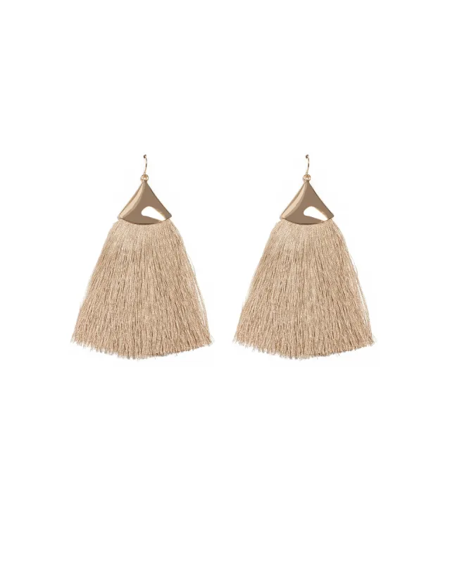 Brown Gold Tone Triangle Tassel Drop Earrings sold by Collete Hayman