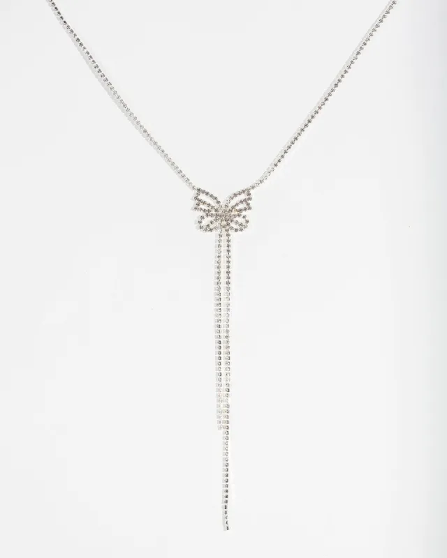 Silver Crystal Butterfly Lariat Necklace sold by Collete Hayman