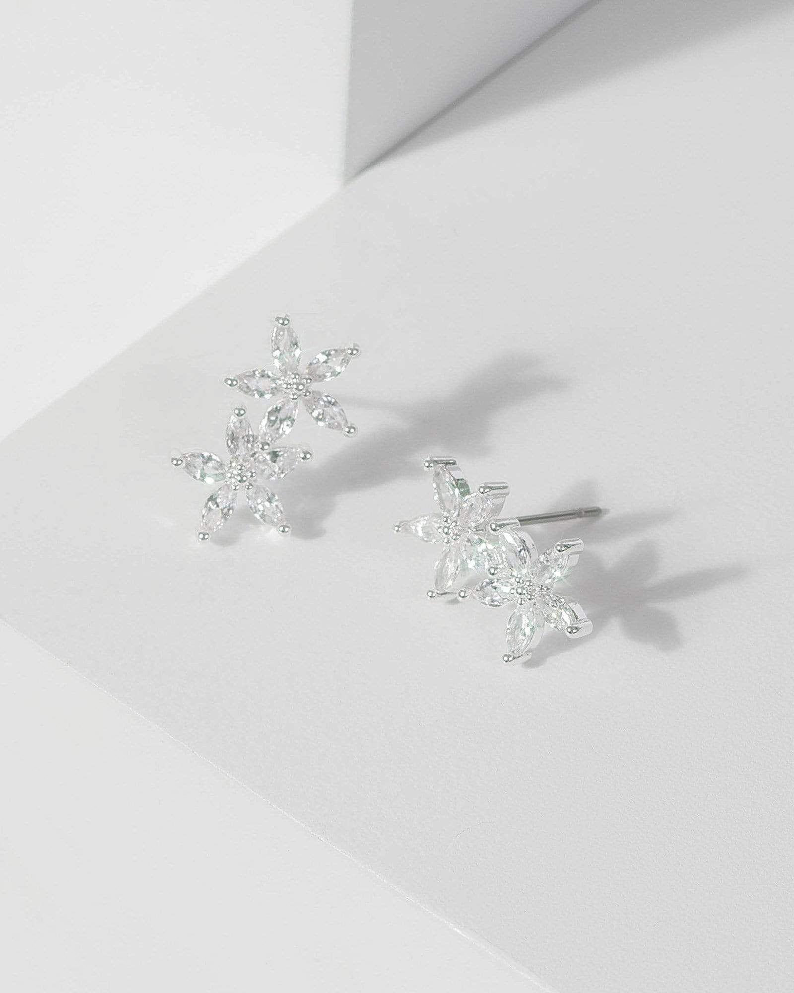 Silver Cubic Zirconia Double Flower Stud Earrings sold by Collete Hayman