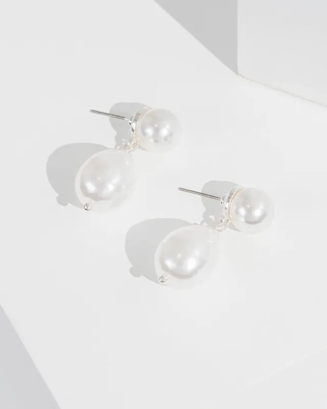 White Double Drop Organic Stud Earrings sold by Collete Hayman