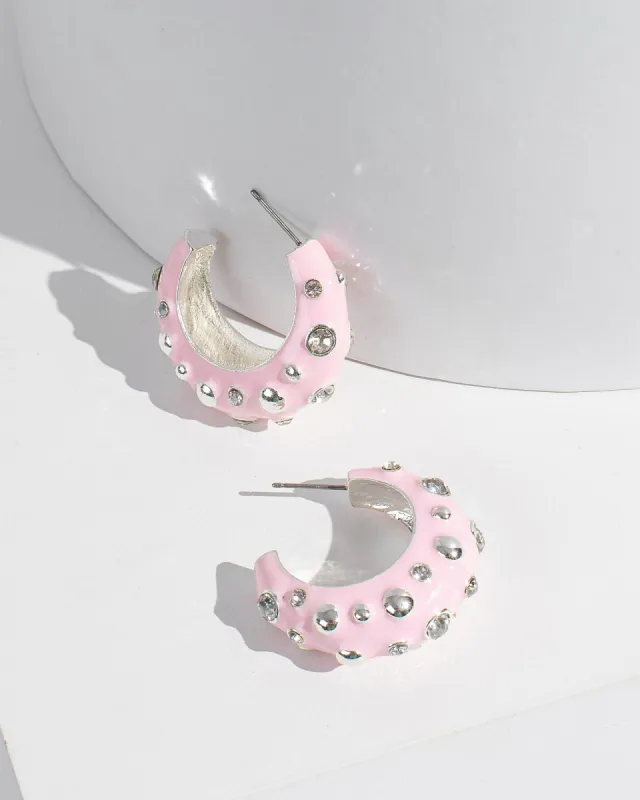 Pink Crystal Studded Hoop Earrings sold by Collete Hayman