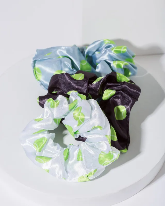 Multi Colour Tennis Ball Print Scrunchie Pack sold by Collete Hayman