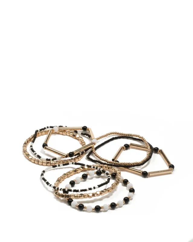 Black Gold Tone Mixed Bead Multi Stretch Bracelet Pack sold by Collete Hayman