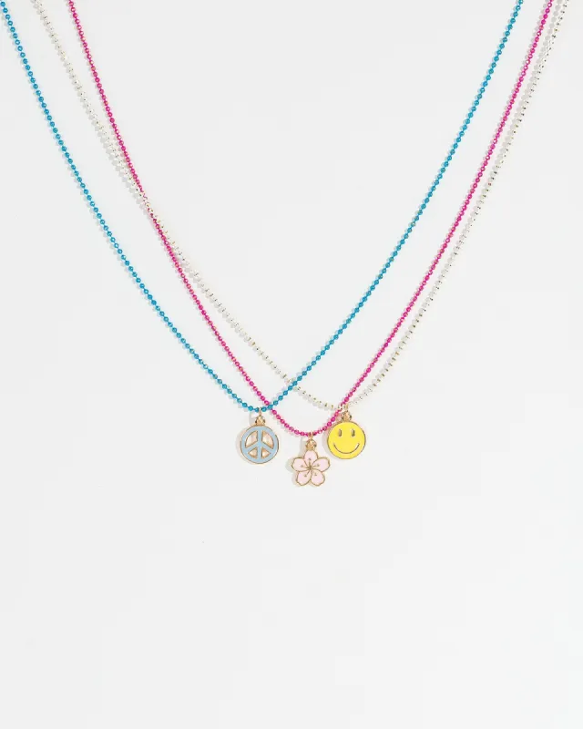 Multi Colour Smiley & Flower & Peace Sign Necklace Pack sold by Collete Hayman