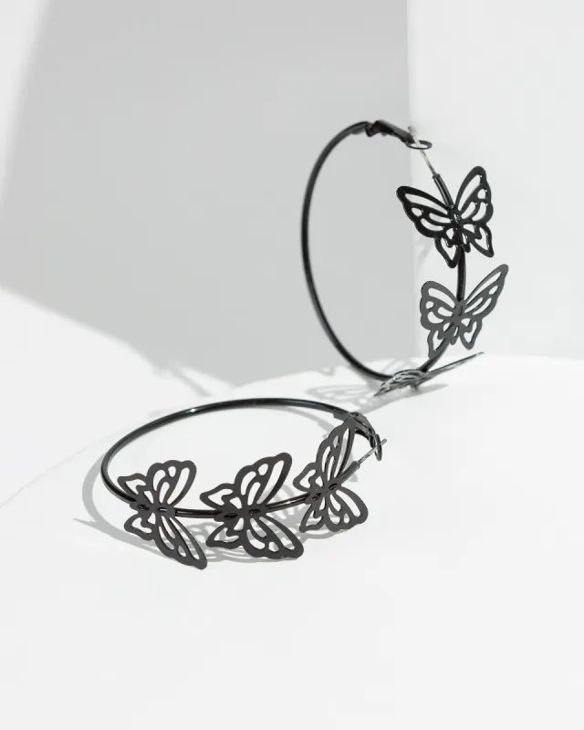 Black Statement Butterfly Hoop Earrings sold by Collete Hayman