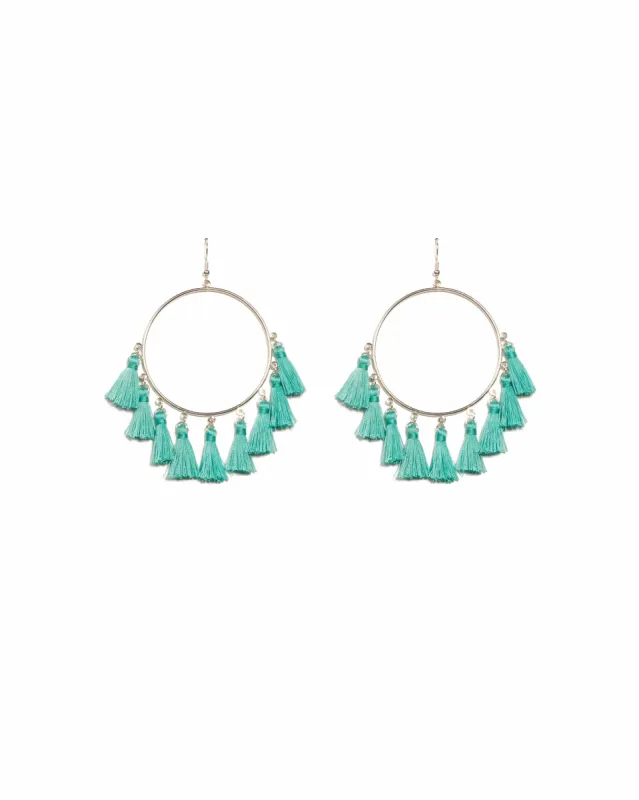 Blue Silver Tone Multi Tassel Hoop Earrings sold by Collete Hayman