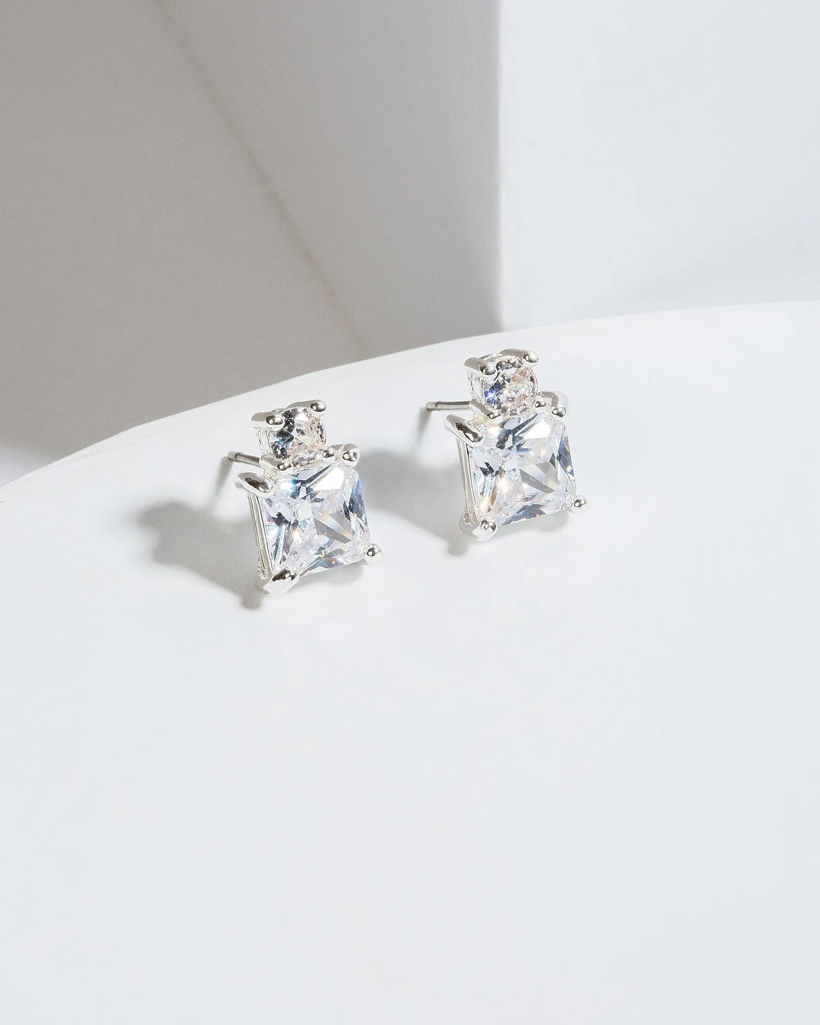Silver Cubic Zirconia Stacked Crystal Stud Earrings sold by Collete Hayman