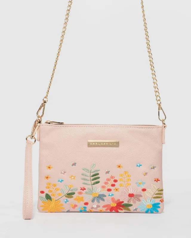 Pink Print Peta Embroidery Crossbody Bag sold by Collete Hayman