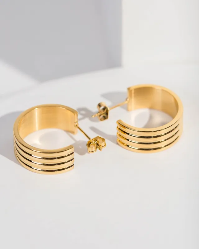 Gold Wide Lined Hoop Earrings sold by Collete Hayman