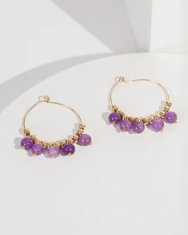Purple Round Beaded Hoop Earrings sold by Collete Hayman