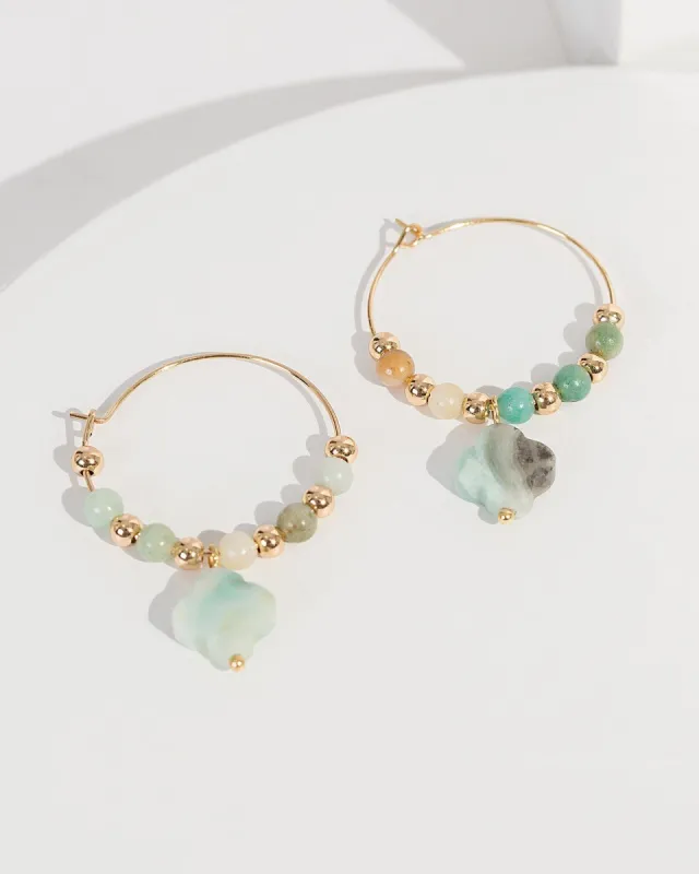 Green Clover Beaded Hoop Earrings sold by Collete Hayman