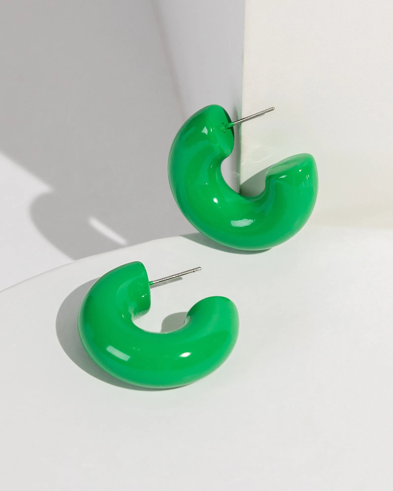 Green Acrylic Huggie Hoop Earrings sold by Collete Hayman