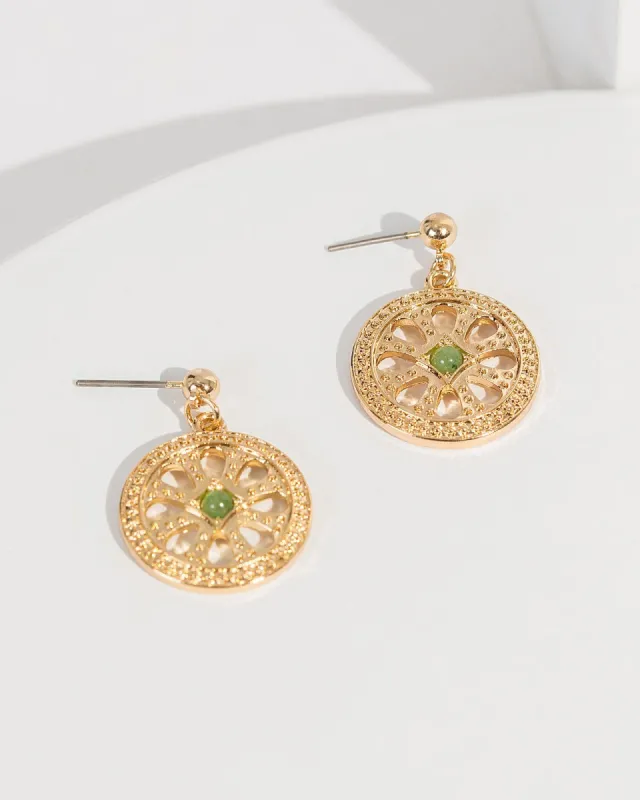 Green Disc Pendant Drop Earrings sold by Collete Hayman