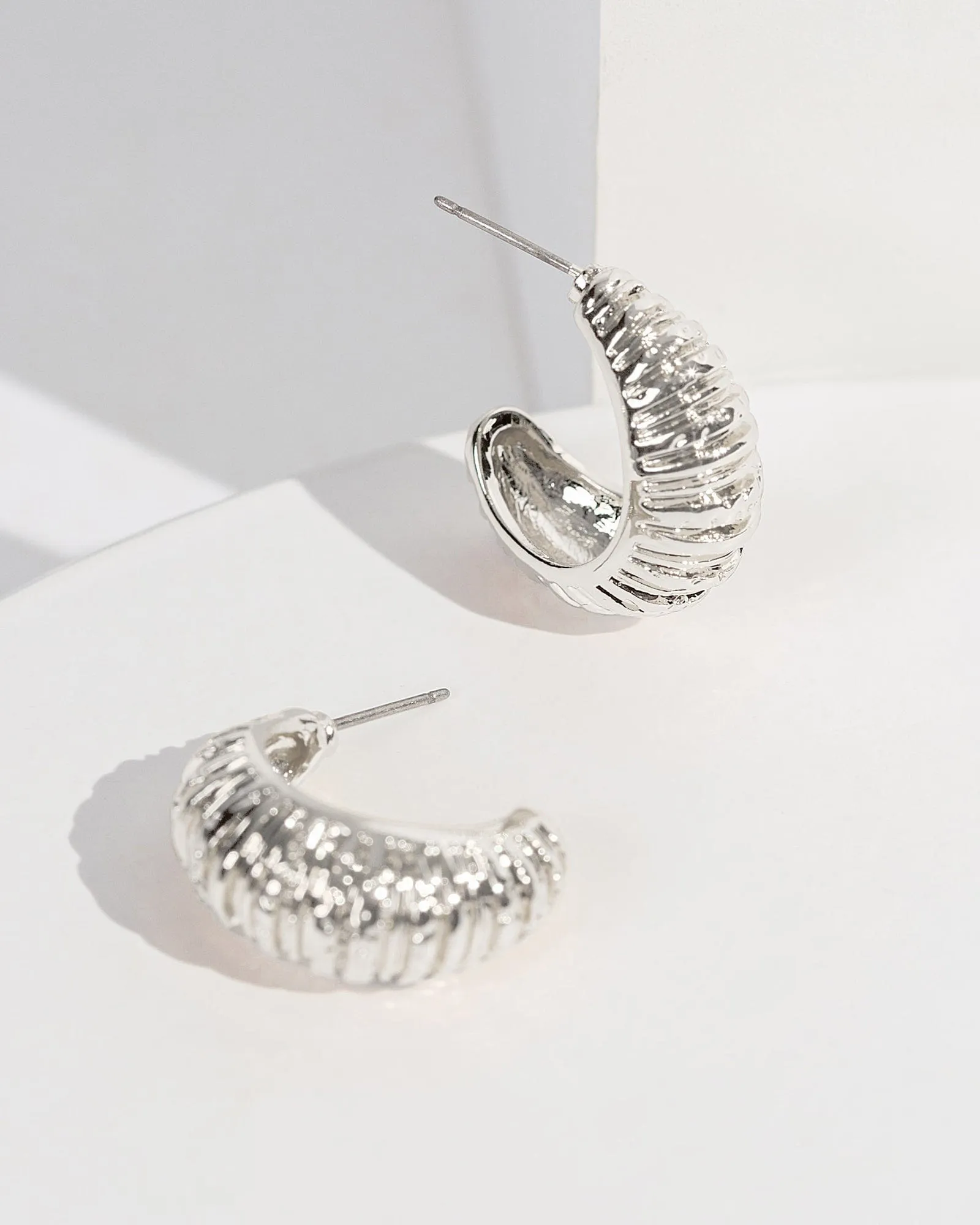 Silver Textured Hoop Earrings sold by Collete Hayman