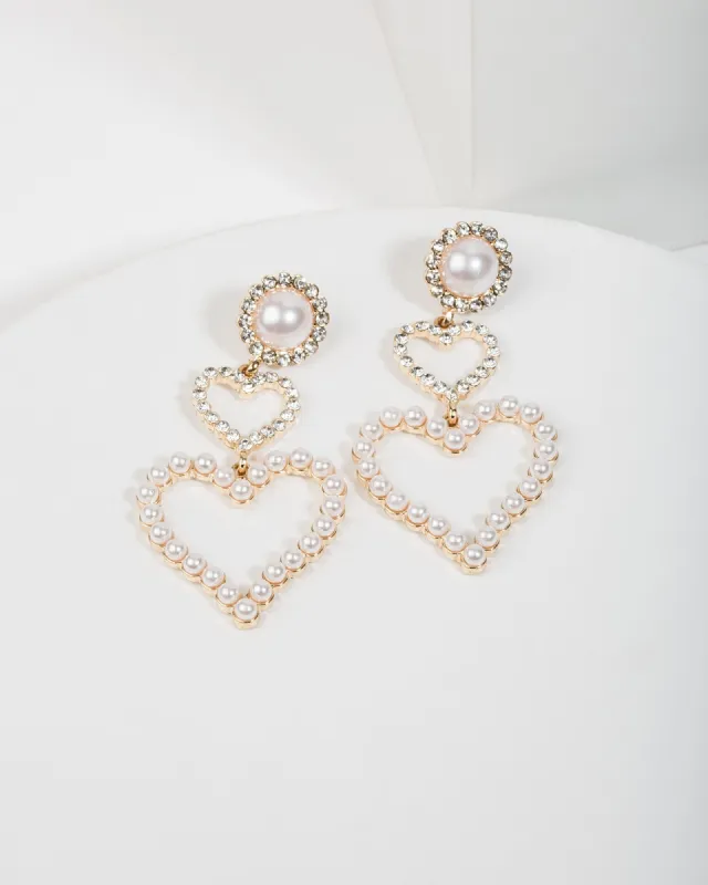 Triple Pearl & Crystal Heart Earrings sold by Collete Hayman
