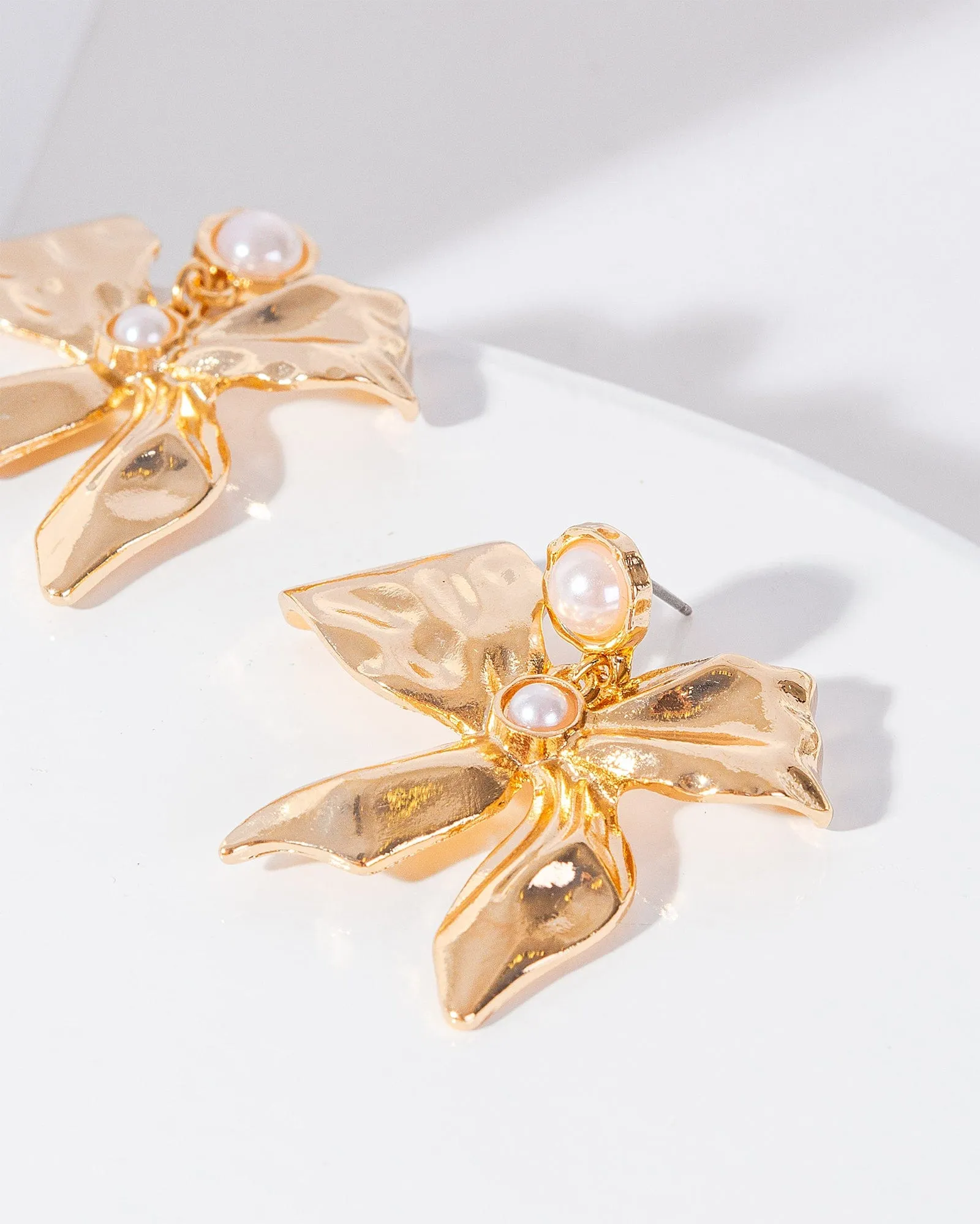Gold Large Bow Drop Earrings sold by Collete Hayman product image thumbnail 2