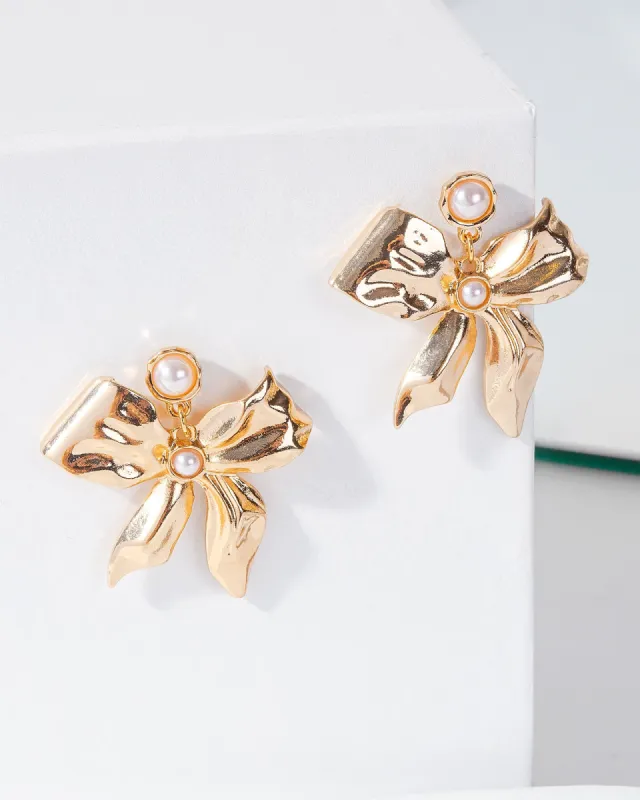 Gold Large Bow Drop Earrings sold by Collete Hayman