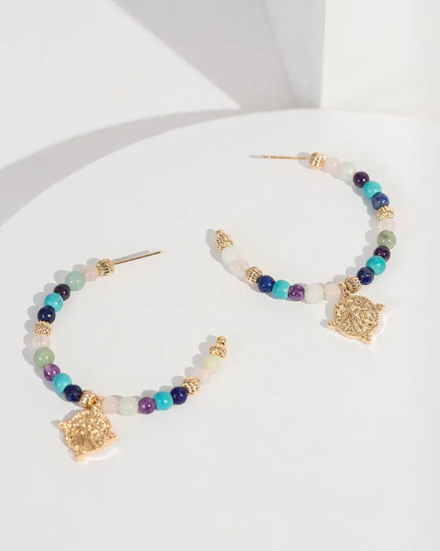 Multi Colour Semi Precious Stone Hoop Earrings sold by Collete Hayman