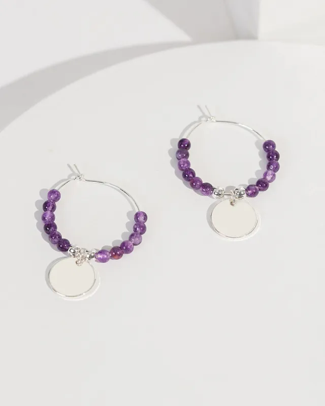 Purple Semi Pecious Pink Stone Hoop Earrings sold by Collete Hayman