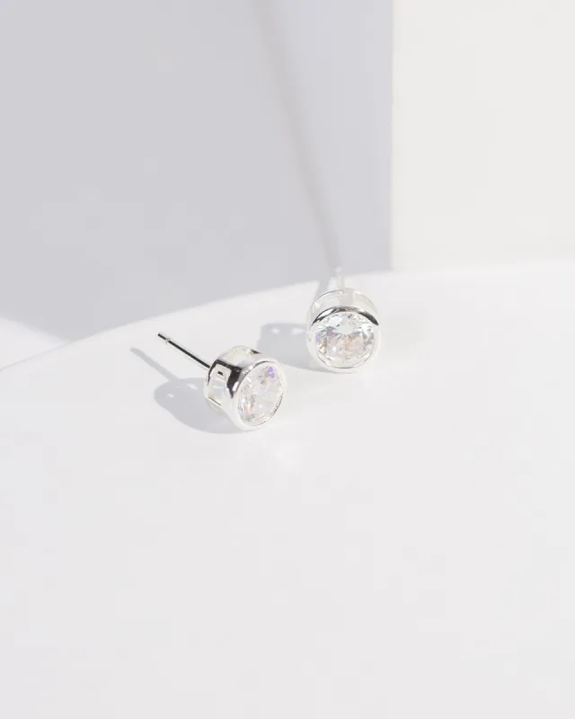 Silver Round Crystal Stud Earrings sold by Collete Hayman