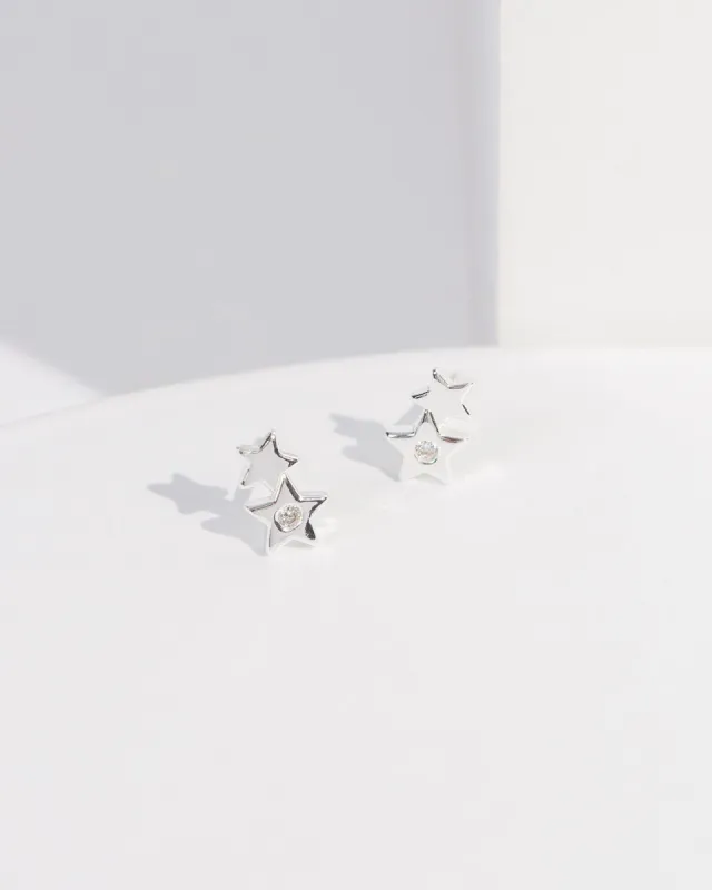 Silver Double Star Crystal Earrings sold by Collete Hayman