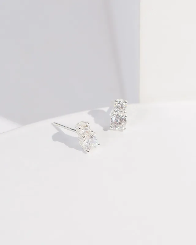 Silver Double Crystal Stud Earrings sold by Collete Hayman
