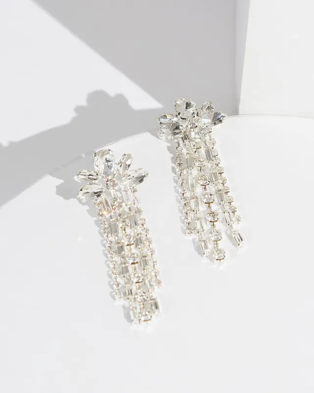 Silver Mini Crystal Tassel Earrings sold by Collete Hayman
