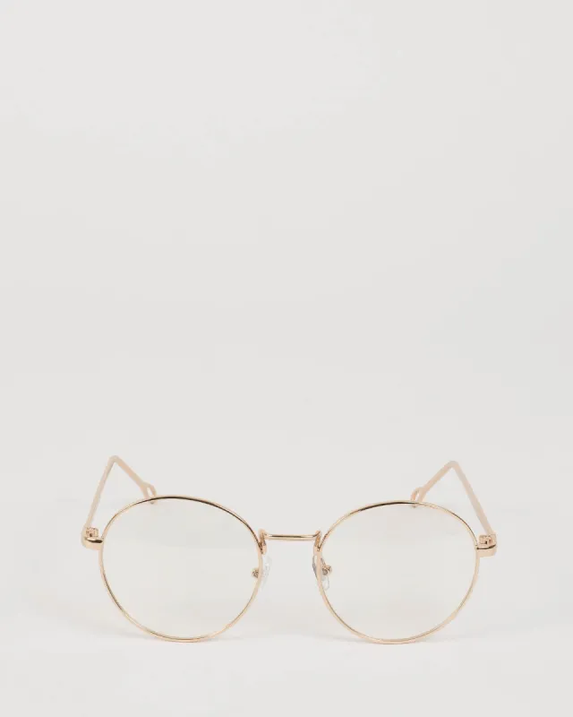 Gold Round Frame Clear Glasses sold by Collete Hayman