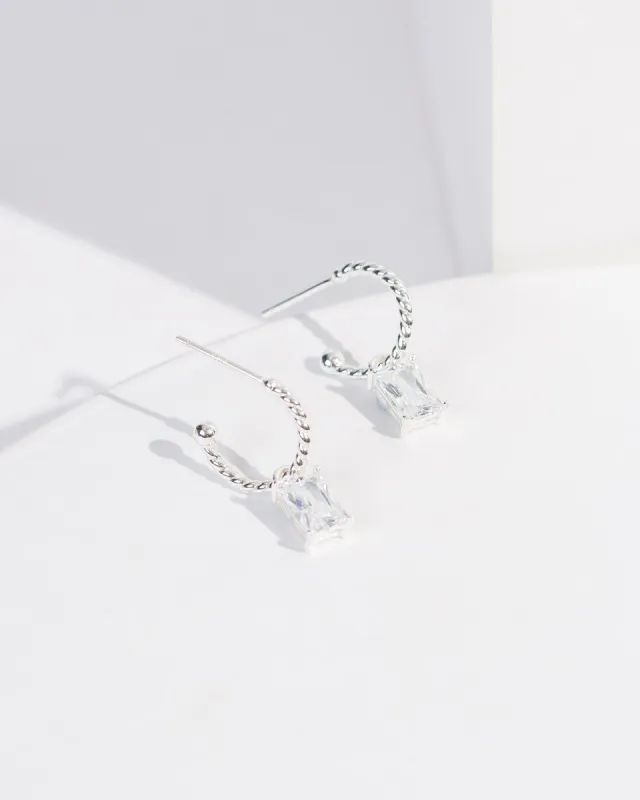 Silver Rectangle Crystal Hoop Earrings sold by Collete Hayman