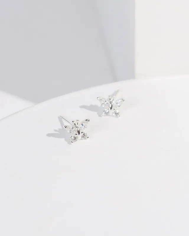 Silver Butterfly Crystal Stud Earrings sold by Collete Hayman