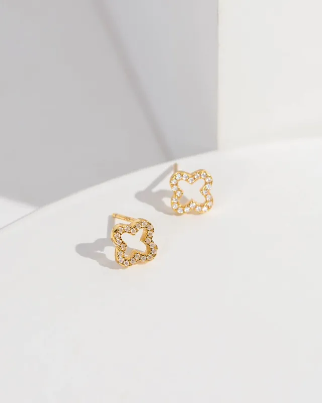Gold Clover Crystal Stud Earrings sold by Collete Hayman