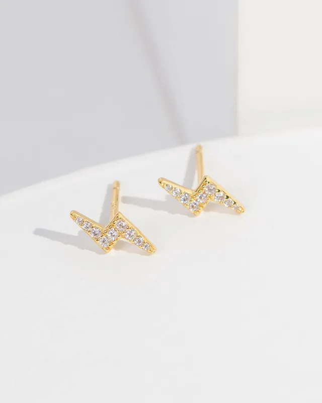 Gold Crystal Lightening Bolt Earrings sold by Collete Hayman