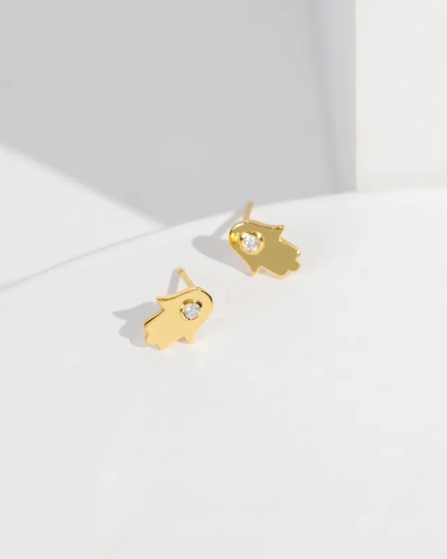 Gold Crystal Hamsa Stud Earrings sold by Collete Hayman