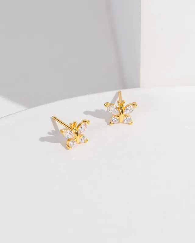 Gold Butterfly Crystal Stud Earrings sold by Collete Hayman
