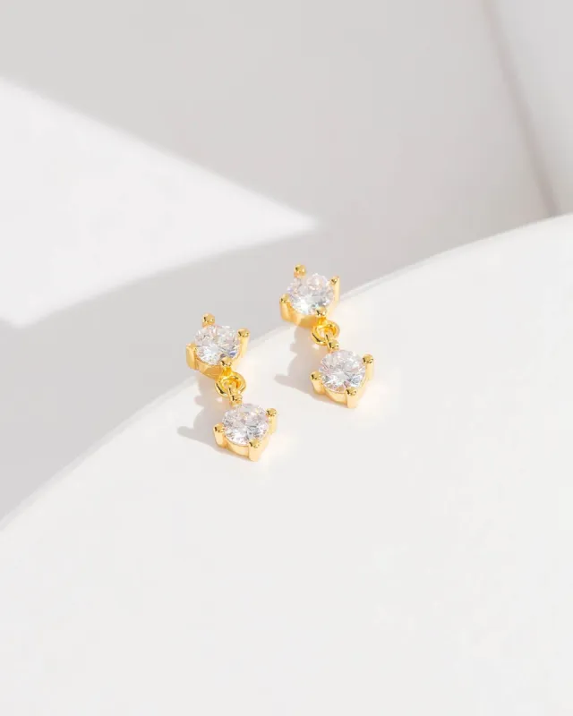 Gold Double Drop Crystal Stud Earrings sold by Collete Hayman