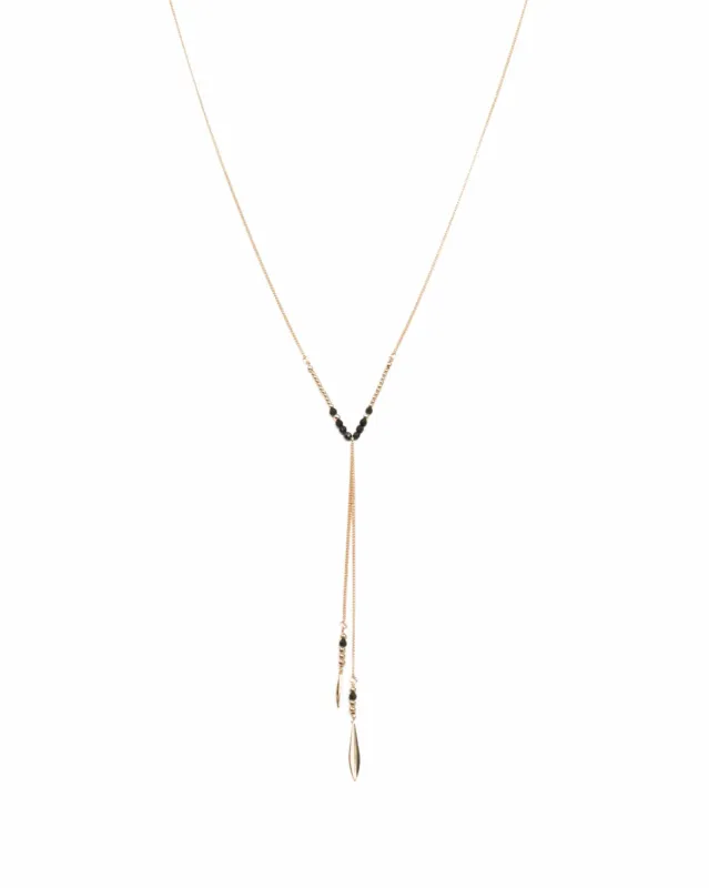 Black Gold Tone Metal Arrow End Lariat Necklace sold by Collete Hayman