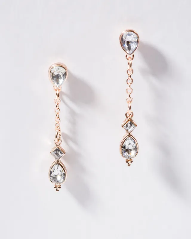 Rose Gold Chain Drop Pear Stone Earrings sold by Collete Hayman